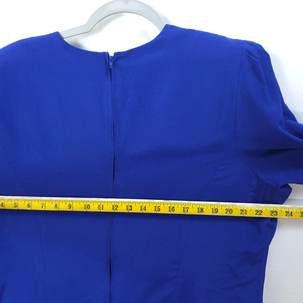Royal Blue Embroidered Beaded‎ Dress Modest Vtg 90s Women 18 Church Mature